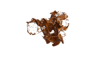 Schokoladenspritzer mit Tröpfchen 3D-Rendering. png alpha.