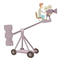 Difficult filming director icon, cartoon style vector