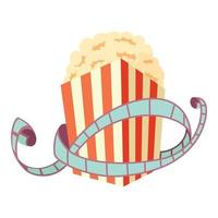 Film and popcorn icon, cartoon style vector