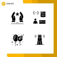 4 Icon Set. Solid Style Icon Pack. Glyph Symbols isolated on White Backgound for Responsive Website Designing. vector