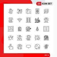 conjunto creativo de 25 iconos de contorno universal aislados sobre fondo blanco. vector