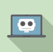 Laptop robot icon flat vector. Bot chat vector