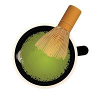 té matcha preparar icono vector de dibujos animados. polvo verde