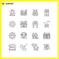 16 conjunto de iconos. símbolos de línea simple. signo de contorno sobre fondo blanco para aplicaciones móviles de diseño de sitios web y medios impresos. vector