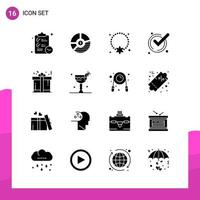 Glyph Icon set. Pack of 16 Solid Icons isolated on White Background for responsive Website Design Print and Mobile Applications. vector