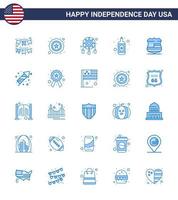 Set of 25 USA Day Icons American Symbols Independence Day Signs for usa shield adornment wine alcohol Editable USA Day Vector Design Elements