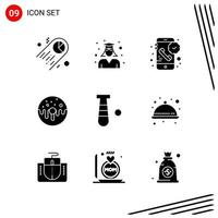 Collection of 9 Vector Icons in solid style. Pixle Perfect Glyph Symbols for Web and Mobile. Solid Icon Signs on White Background. 9 Icons.