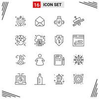 16 Icons Line Style. Grid Based Creative Outline Symbols for Website Design. Simple Line Icon Signs Isolated on White Background. 16 Icon Set. vector
