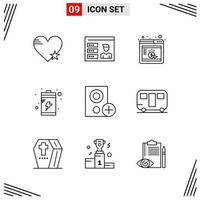 Estilo de línea de 9 iconos. símbolos de esquema creativos basados en cuadrículas para el diseño de sitios web. signos de icono de línea simple aislados en fondo blanco. 9 conjunto de iconos. vector