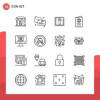 Pack of 16 Universal Outline Icons for Print Media on White Background. vector