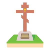 Christian grave icon, cartoon style vector