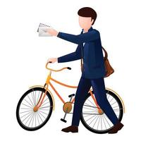 vector de dibujos animados de icono de cartero de bicicleta. hombre de correo