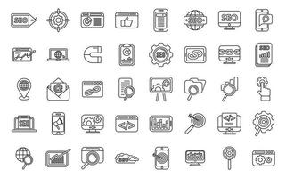 Search engine optimization icons set outline vector. Search global vector