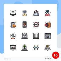 16 User Interface Flat Color Filled Line Pack of modern Signs and Symbols of management human modern global pins Editable Creative Vector Design Elements