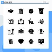 16 iconos modernos de estilo sólido. símbolos de glifos para uso general. signo de icono sólido creativo aislado sobre fondo blanco. Paquete de 16 iconos. vector