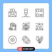 9 Line Black Icon Pack Outline Symbols for Mobile Apps isolated on white background. 9 Icons Set. vector