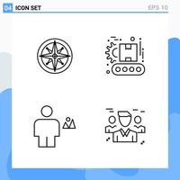 iconos de estilo moderno de 4 líneas. símbolos de contorno para uso general. signo de icono de línea creativa aislado sobre fondo blanco. Paquete de 4 iconos. vector