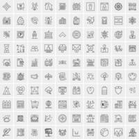 100 Universal Black Line Icons on White Background vector