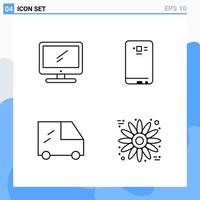 Modern 4 Line style icons. Outline Symbols for general use. Creative Line Icon Sign Isolated on White Background. 4 Icons Pack. vector