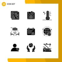 9 Icon Set. Solid Style Icon Pack. Glyph Symbols isolated on White Backgound for Responsive Website Designing. vector