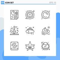 iconos de estilo moderno de 9 líneas. símbolos de contorno para uso general. signo de icono de línea creativa aislado sobre fondo blanco. Paquete de 9 iconos. vector