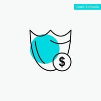 Shield Guard Safety Secure Security Dollar turquoise highlight circle point Vector icon