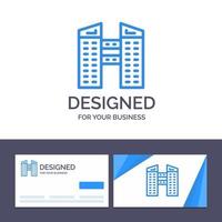 tarjeta de visita creativa y plantilla de logotipo edificios ciudad construcción vector ilustración
