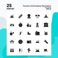 25 conjunto de iconos de turismo y recreación al aire libre 100 archivos editables eps 10 ideas de concepto de logotipo de empresa diseño de icono de glifo sólido vector