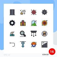 Mobile Interface Flat Color Filled Line Set of 16 Pictograms of basic universal business setting general Editable Creative Vector Design Elements