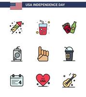 Set of 9 USA Day Icons American Symbols Independence Day Signs for usa foam hand bottle usa cola Editable USA Day Vector Design Elements