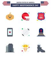 USA Independence Day Flat Set of 9 USA Pictograms of food cell united phone american Editable USA Day Vector Design Elements