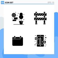 Modern 4 solid style icons. Glyph Symbols for general use. Creative Solid Icon Sign Isolated on White Background. 4 Icons Pack. vector