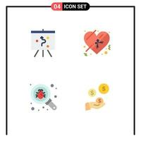 Pictogram Set of 4 Simple Flat Icons of board security chocolate bug hand Editable Vector Design Elements