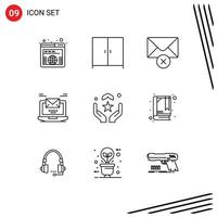 Set of 9 Modern UI Icons Symbols Signs for muslim pray mail laptop mail Editable Vector Design Elements