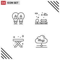 Mobile Interface Line Set of 4 Pictograms of bulb table pencil park share Editable Vector Design Elements