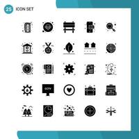 Set of 25 Vector Solid Glyphs on Grid for money bank furniture zoom magnifier Editable Vector Design Elements