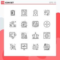 Group of 16 Modern Outlines Set for won position map award sweet Editable Vector Design Elements