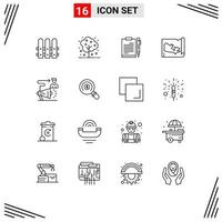 Set of 16 Modern UI Icons Symbols Signs for campaign world business map planning Editable Vector Design Elements