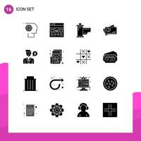 Set of 16 Commercial Solid Glyphs pack for man egg website passport hollywood Editable Vector Design Elements
