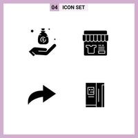 4 Universal Solid Glyphs Set for Web and Mobile Applications bag arrow finance shop fridge Editable Vector Design Elements