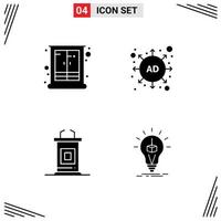 Pack of 4 Modern Solid Glyphs Signs and Symbols for Web Print Media such as cupboard conference wardrobe marketing professor Editable Vector Design Elements