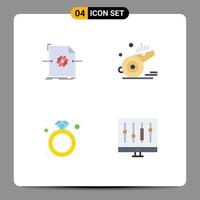 Modern Set of 4 Flat Icons and symbols such as document diamond processing referee ring Editable Vector Design Elements