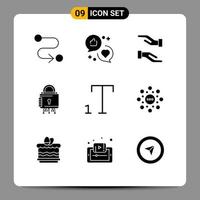 9 User Interface Solid Glyph Pack of modern Signs and Symbols of subscript secure care protection cyber Editable Vector Design Elements