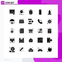 Mobile Interface Solid Glyph Set of 25 Pictograms of dinner candle cook tool tank Editable Vector Design Elements