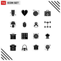 Pack of 16 Modern Solid Glyphs Signs and Symbols for Web Print Media such as table lamp orbit globe investment Editable Vector Design Elements