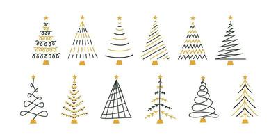 Vector flat hand drawn set of christmas trees