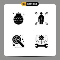 Set of 4 Commercial Solid Glyphs pack for celebration search holiday man control Editable Vector Design Elements