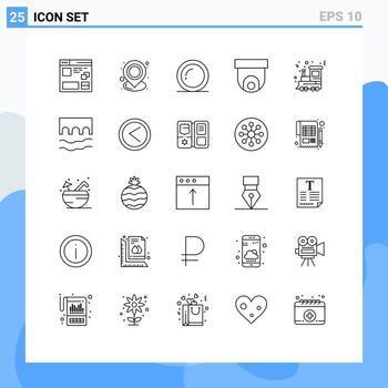 25 líneas universales configuradas para aplicaciones web y móviles video cctv lugar cámara gracias elementos de diseño vectorial editables vector