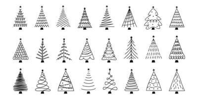 Vector flat hand drawn set of christmas trees