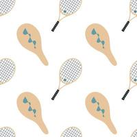 Hand drawn seamless pattern. Tennis racket with dampener and case vector